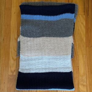 Aerie Striped Oversized Scarf - Navy, Gray, Blue and Beige 80x18”